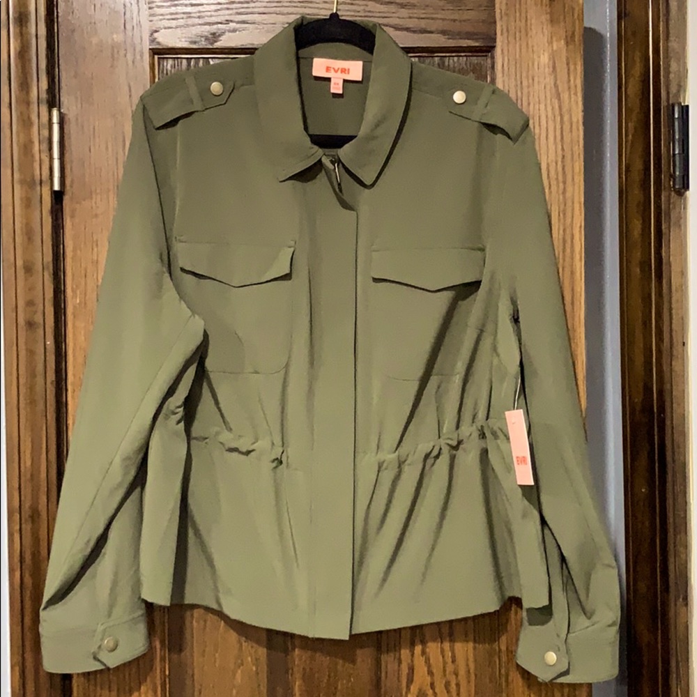 Women’s Army Green Cinch Waist Zip-Up Suit Coat